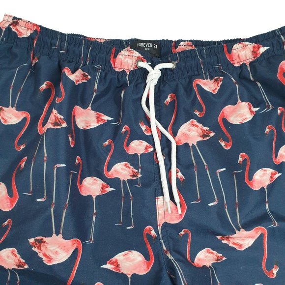 Flamingo Men Medium Swim Trunks Board Shorts Forever 21 Lined Beach Hawaiian - Picture 2 of 8
